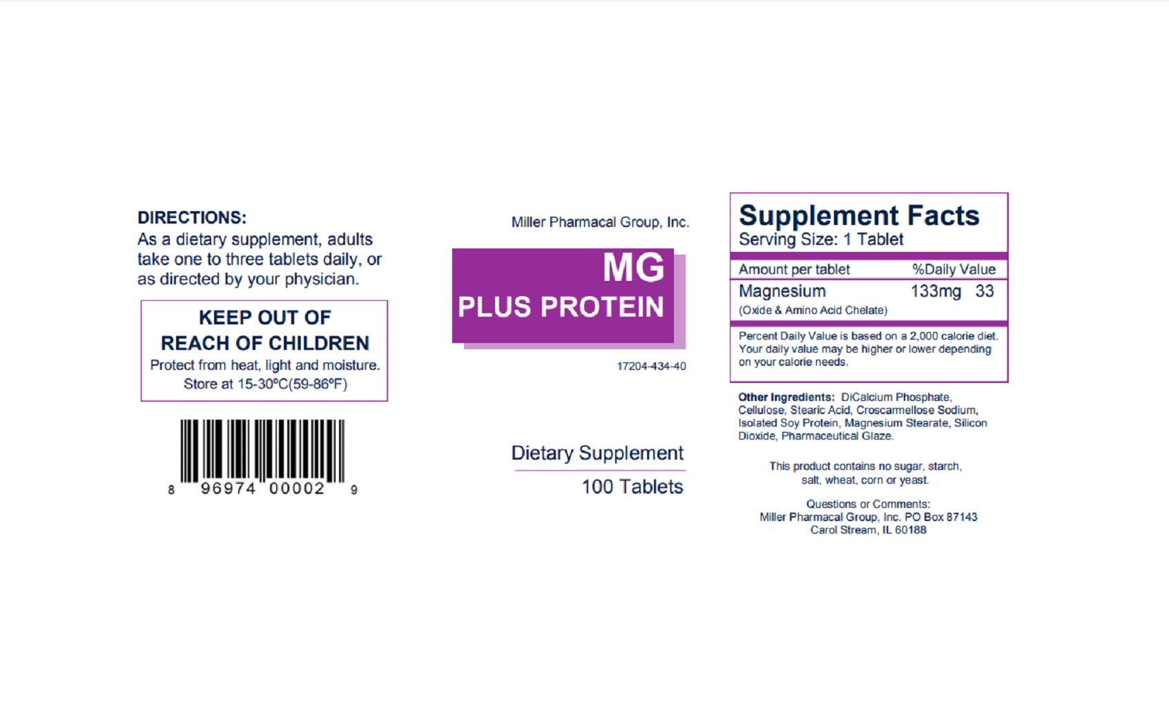 Mg Plus Protein Miller tablets close-up, easy-to-swallow magnesium chelate for daily wellness.