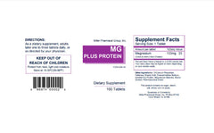 Mg Plus Protein Miller tablets close-up, easy-to-swallow magnesium chelate for daily wellness.