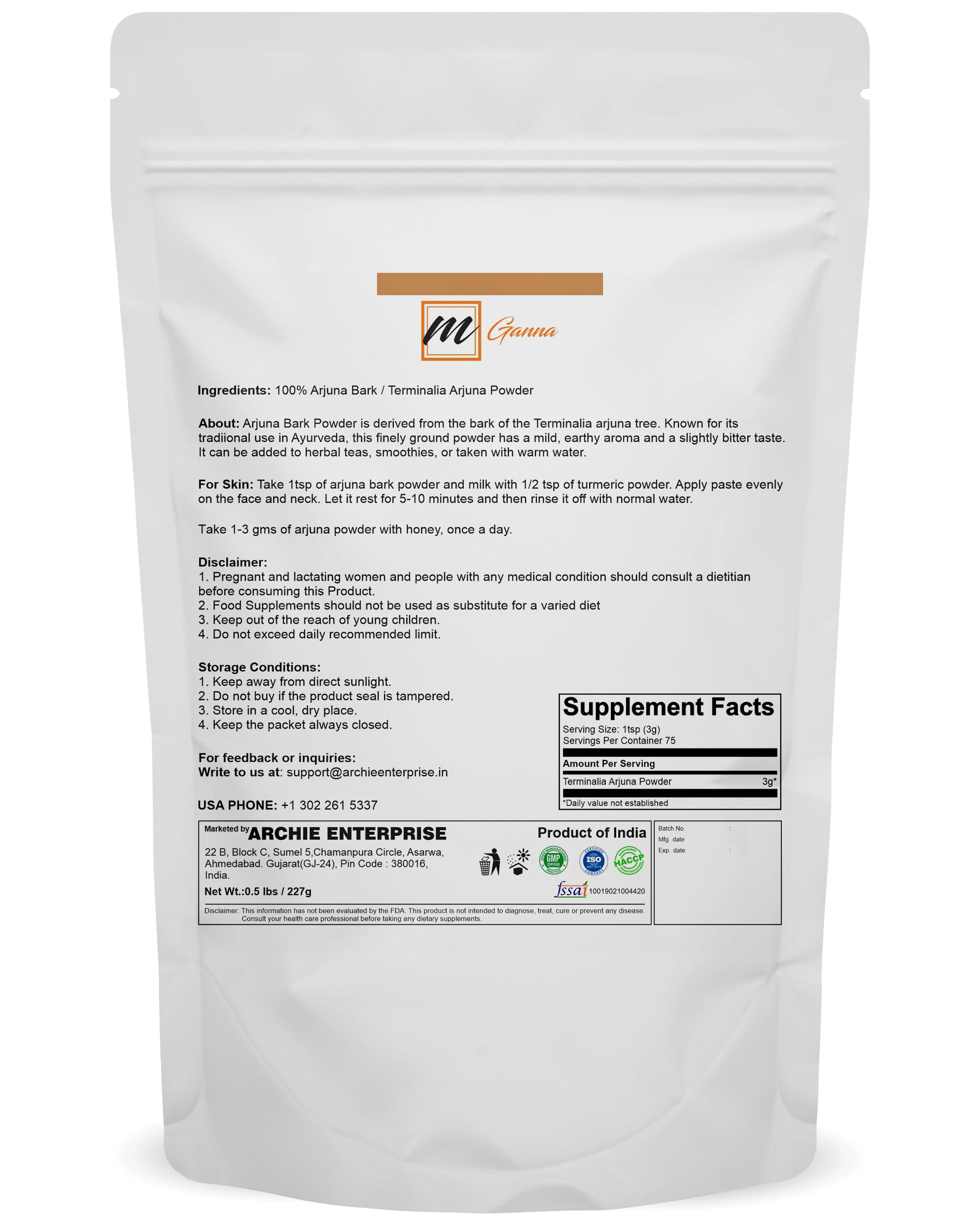 mGanna Arjuna powder with a scoop for precise measurement.