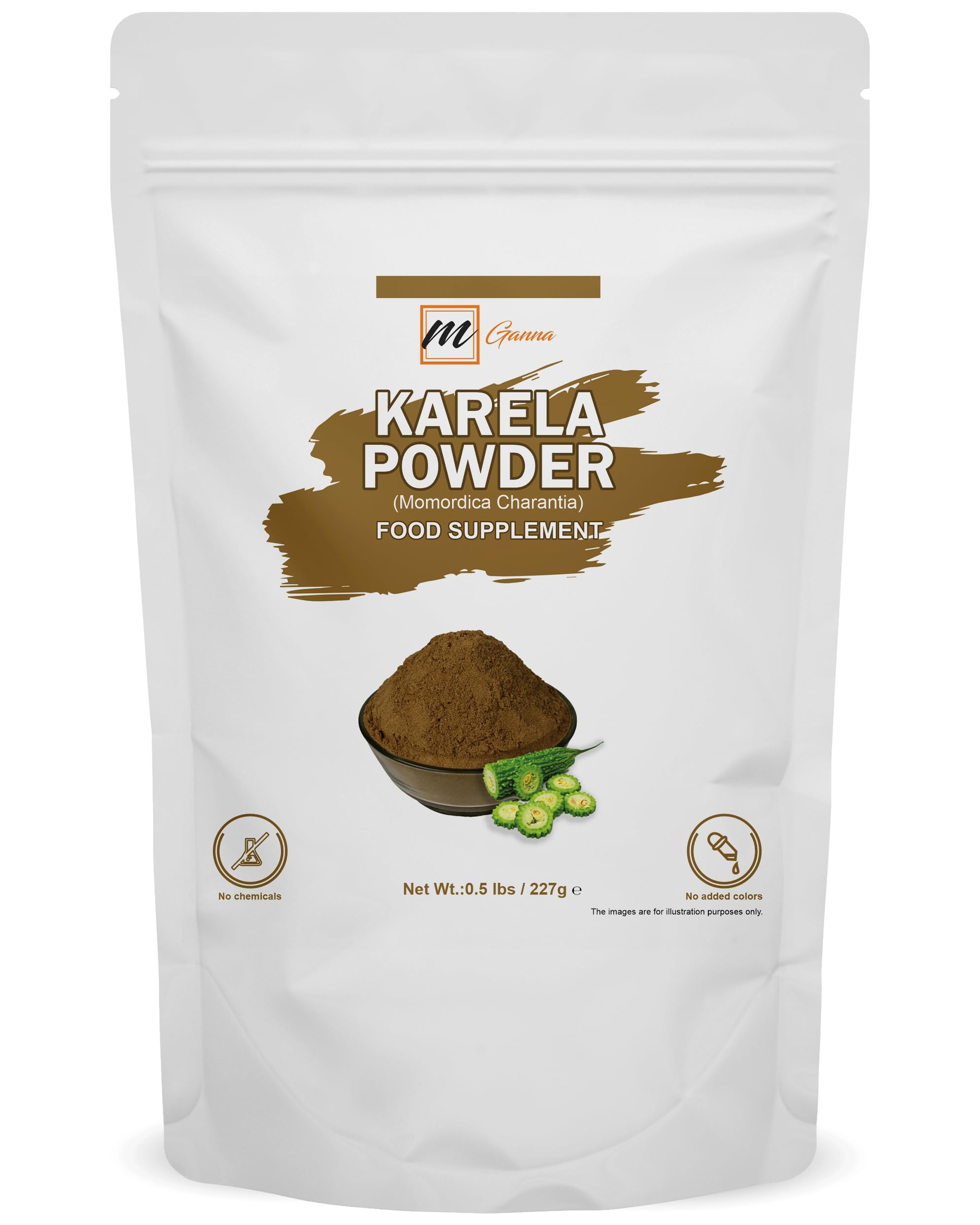 mGanna bitter melon powder packaging showcases purity for culinary and skincare uses.