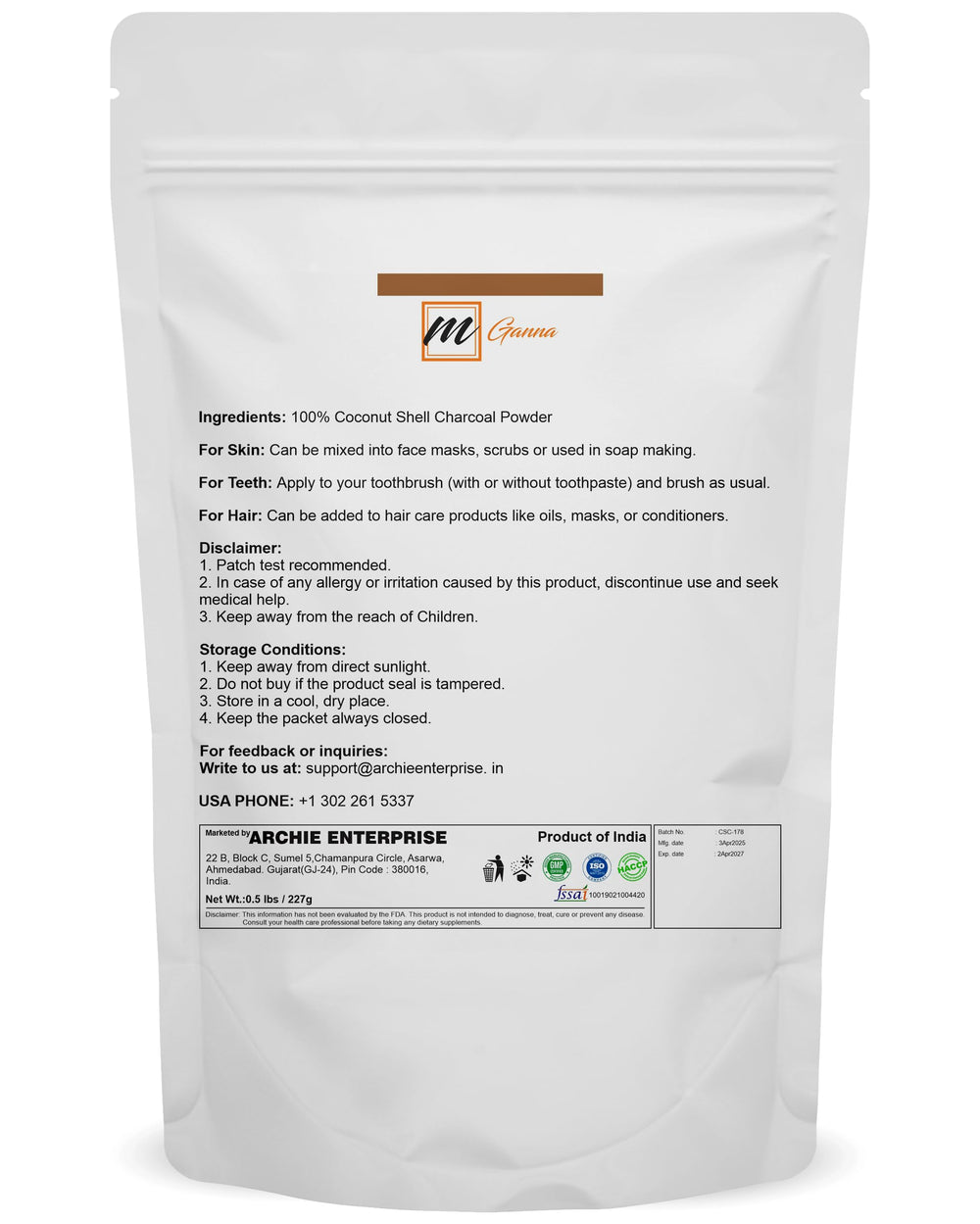 mganna coconut shell charcoal powder as a base for facial masks and detox routines