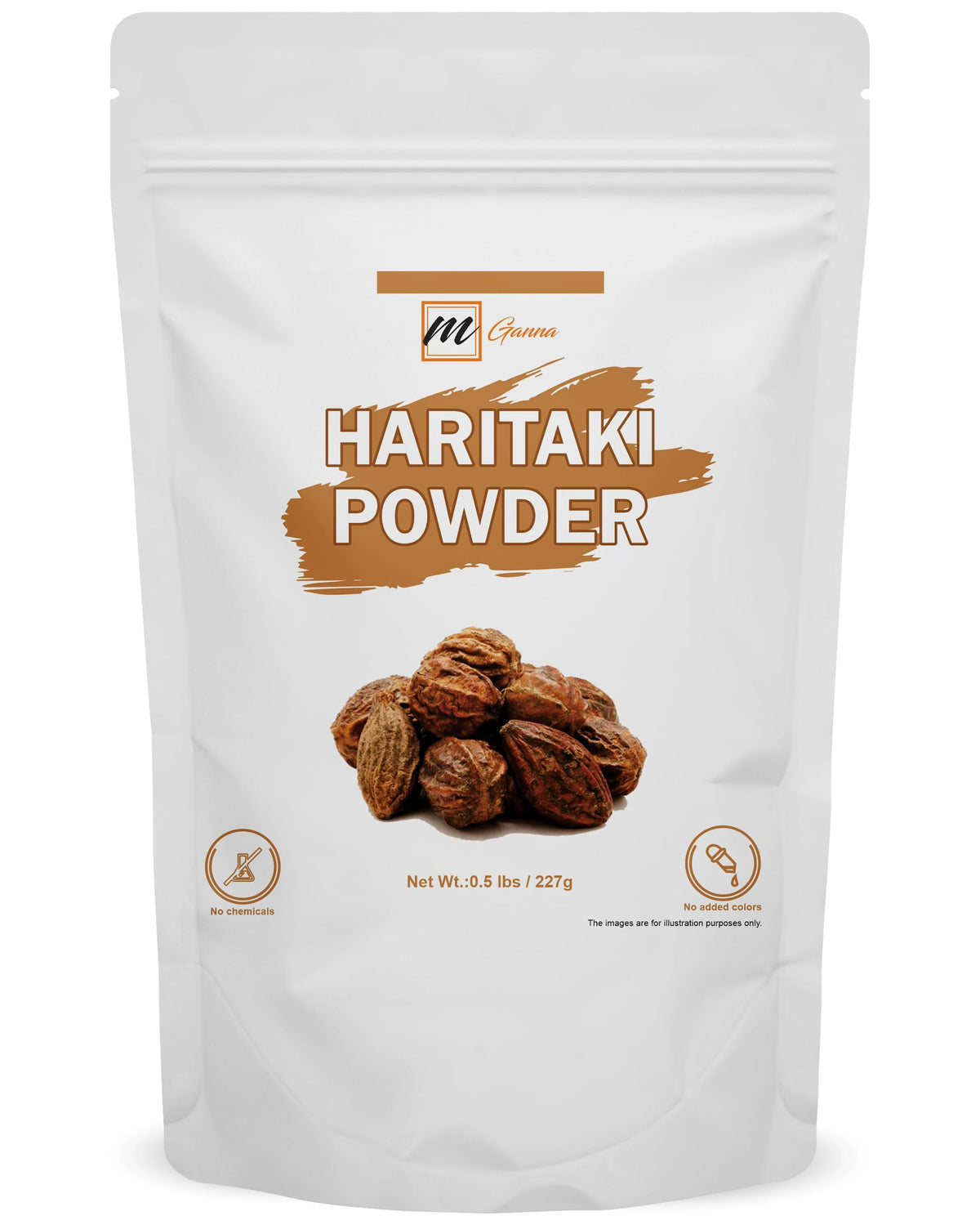 mGanna Haritaki powder packaging for natural skin care routines