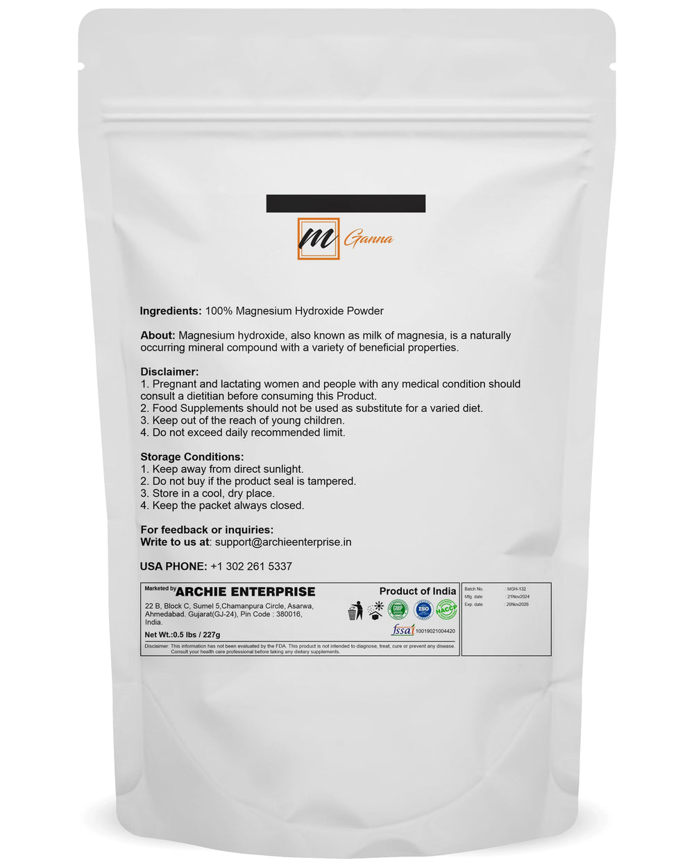 mGanna magnesium hydroxide powder scoop - precise, convenient servings for your routine.