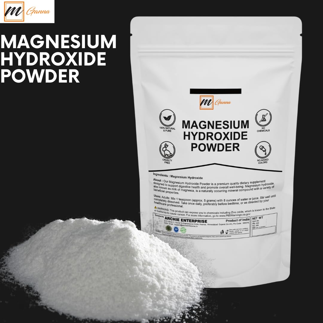 mGanna Magnesium Hydroxide Powder with a scoop ready for precise dosing
