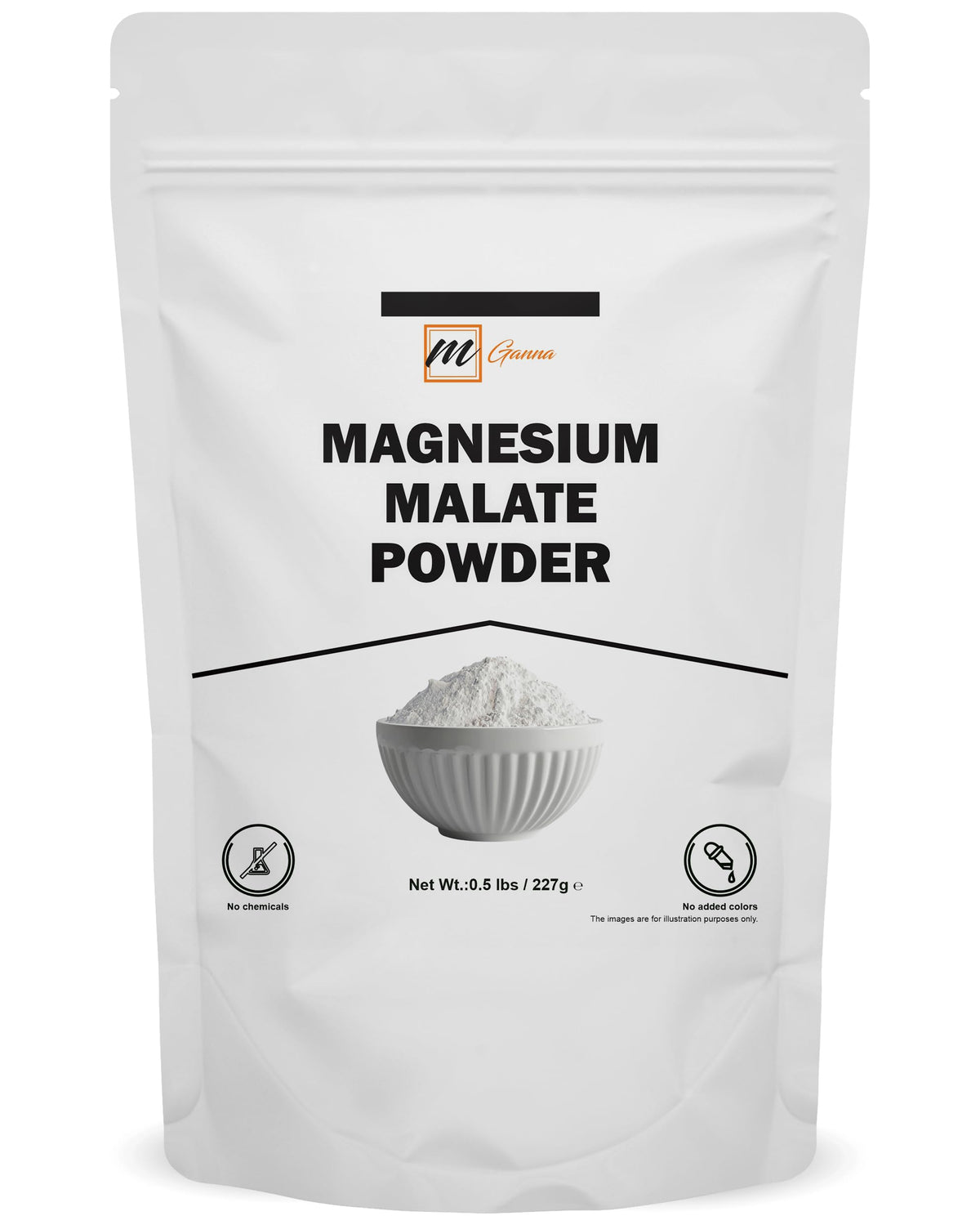 mGanna Magnesium Malate Powder bottle pour for easy measuring and blending.