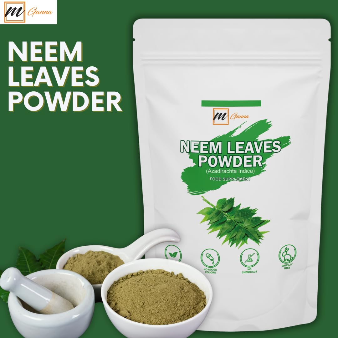 mGanna neem powder texture close-up highlights fine, smooth powder.