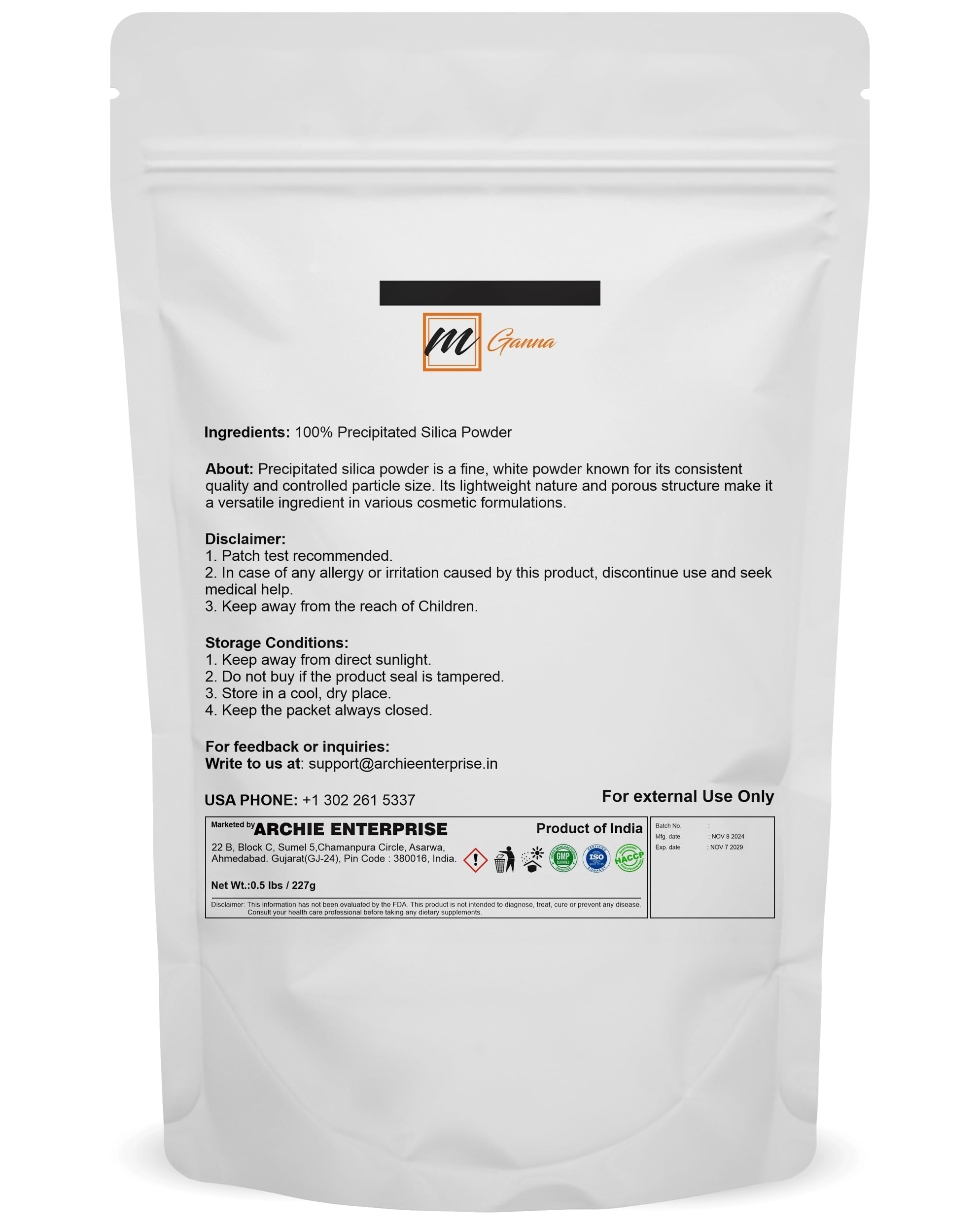 mGanna fine white powder close-up highlighting uniform particle appearance suitable for precise applications.