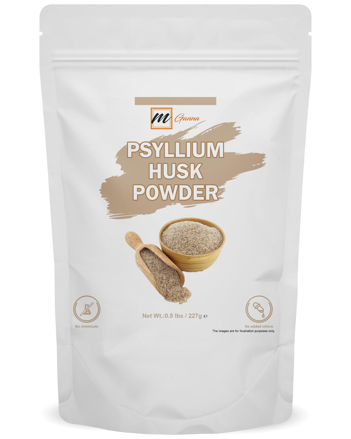 mganna psyllium husk packaging in resealable pouch for freshness