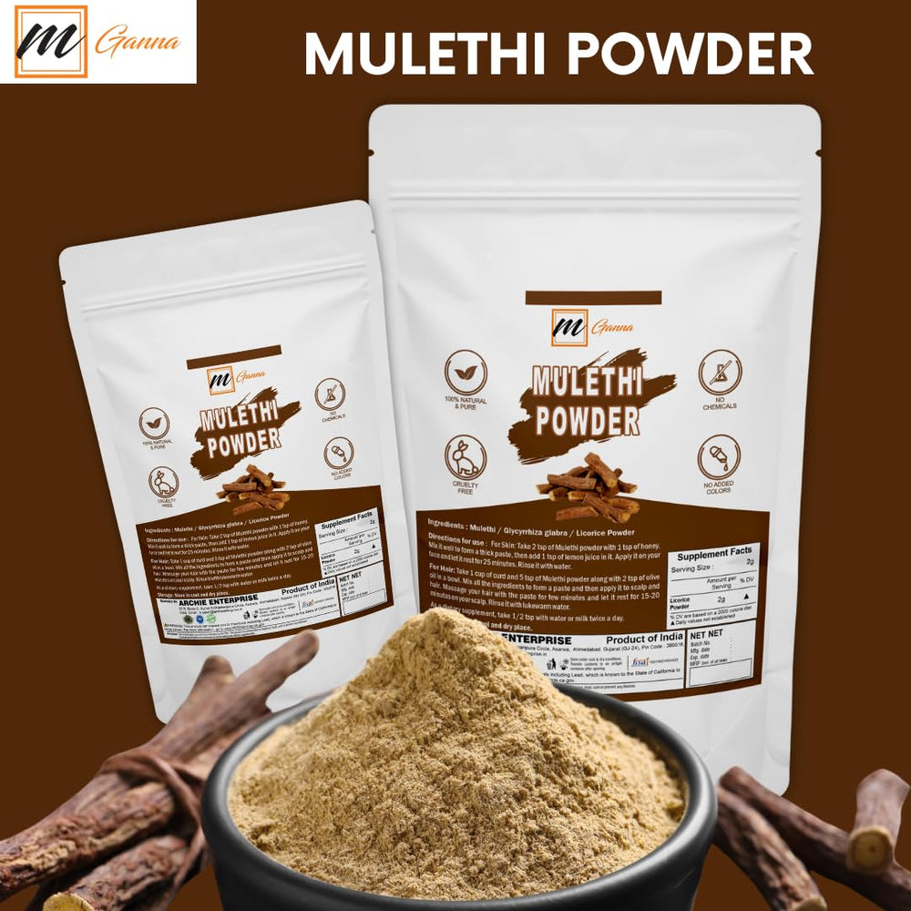 mGanna mulethi powder in a basket illustrating versatile herbal ingredients for DIY routines.