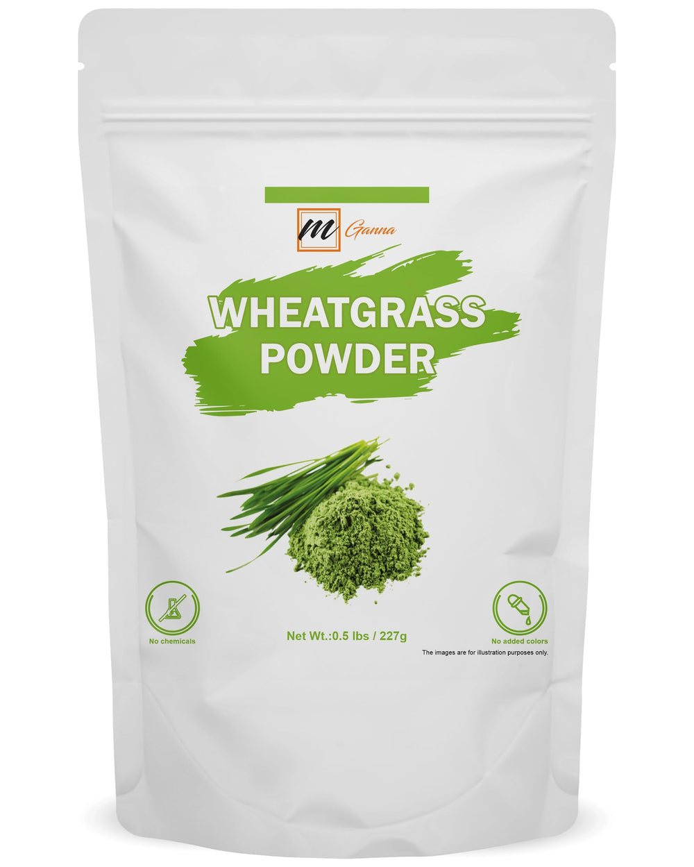mganna Pure Wheatgrass Powder packaging showcases freshness for daily greens.