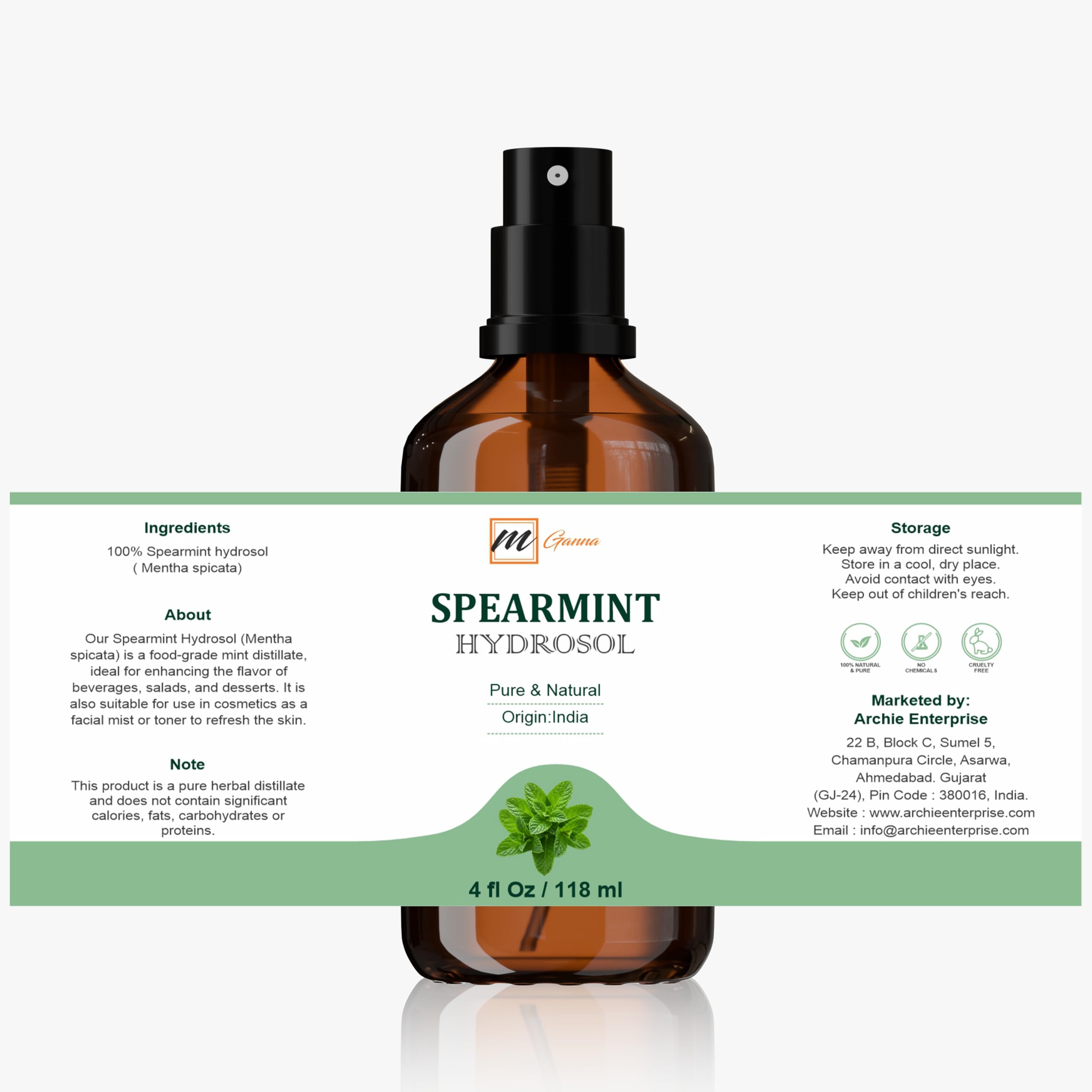 mGanna Spearmint Hydrosol pour highlights minty notes for drinks and recipes.