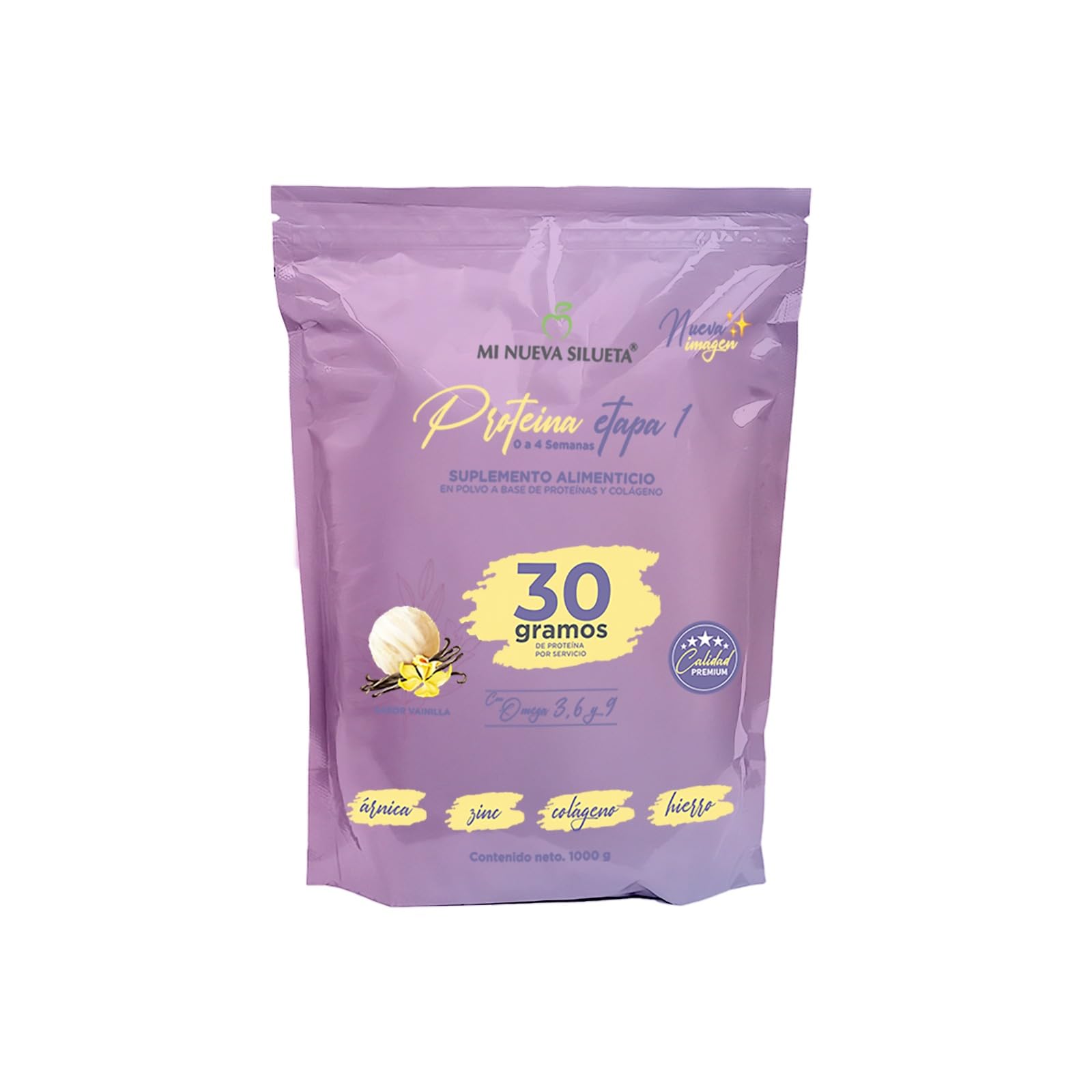 Stage 1 omega blend vanilla powder shown for balanced post-surgery nutrition.