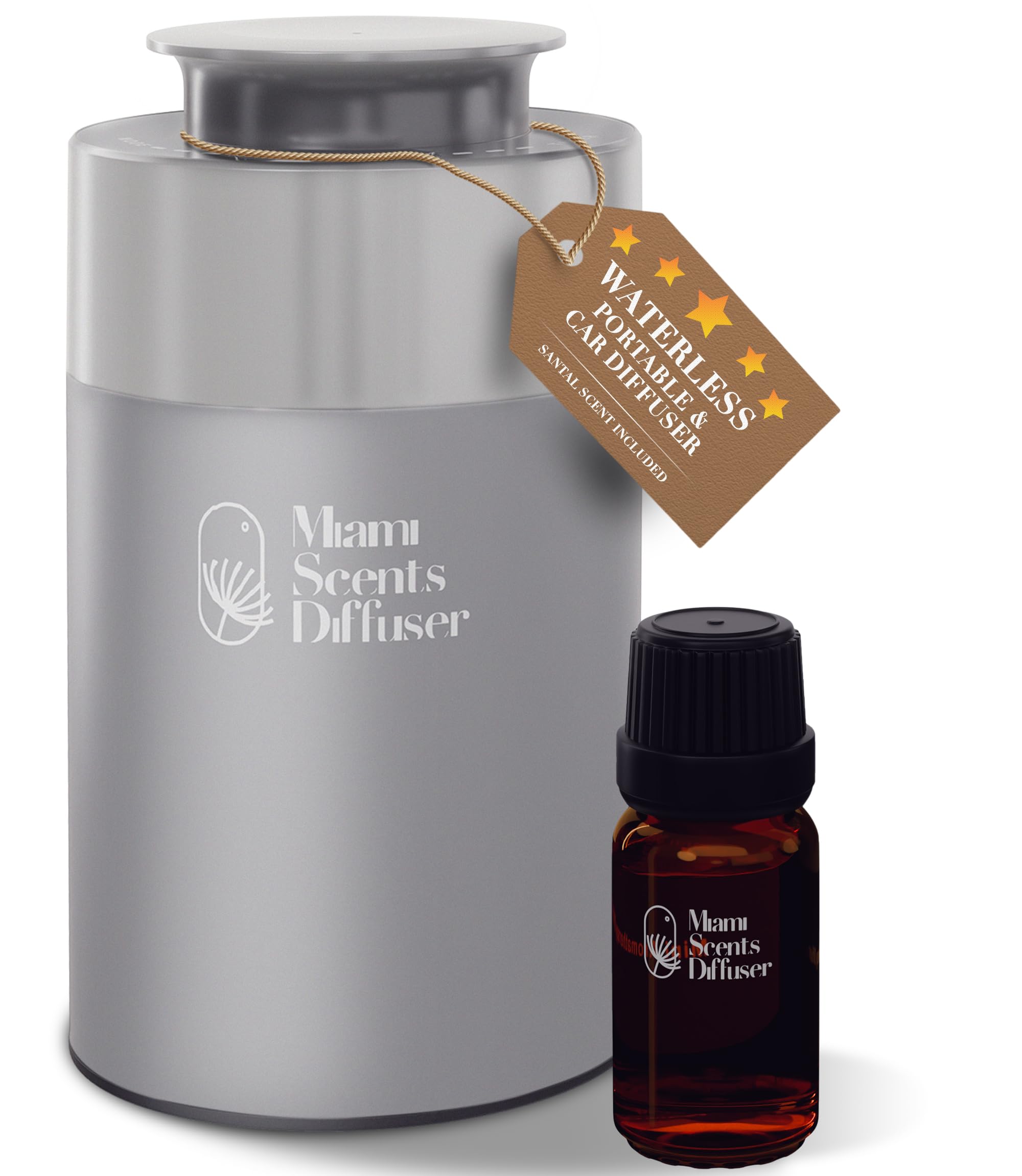 Miami Scents Diffuser car diffuser with Santal scent bottle freshens the cabin.