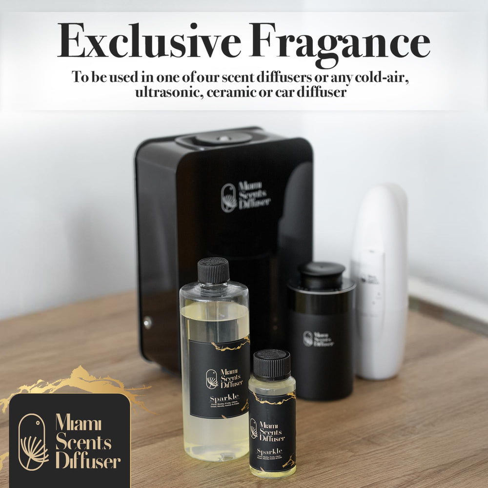 Miami Scents Diffuser Sparkle fragrance notes graphic emphasizes floral citrus woody notes