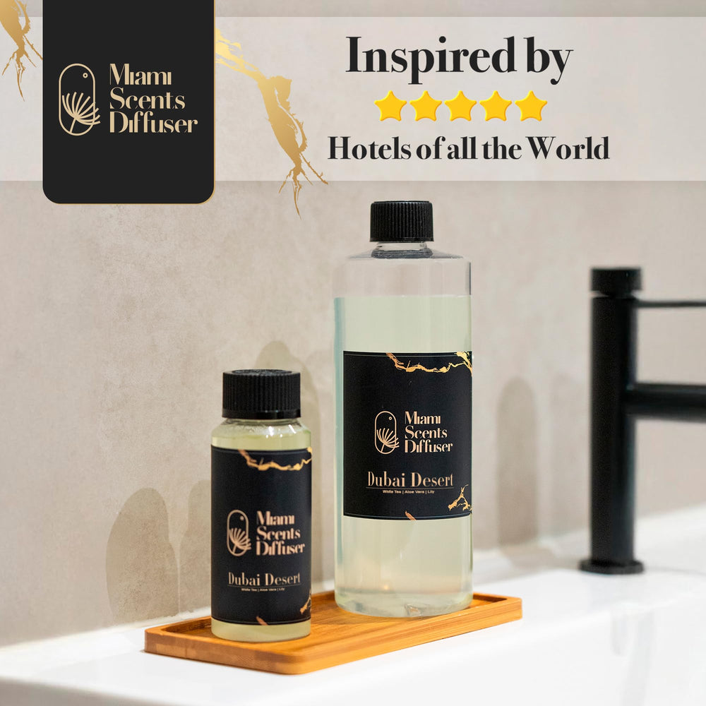 Miami Scents Dubai Desert spa-like vibe for rejuvenating lounges.