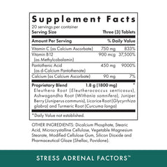 Close-up of MICHAEL'S Adrenal Factors bottle label highlighting vitamin C and herbal blend.
