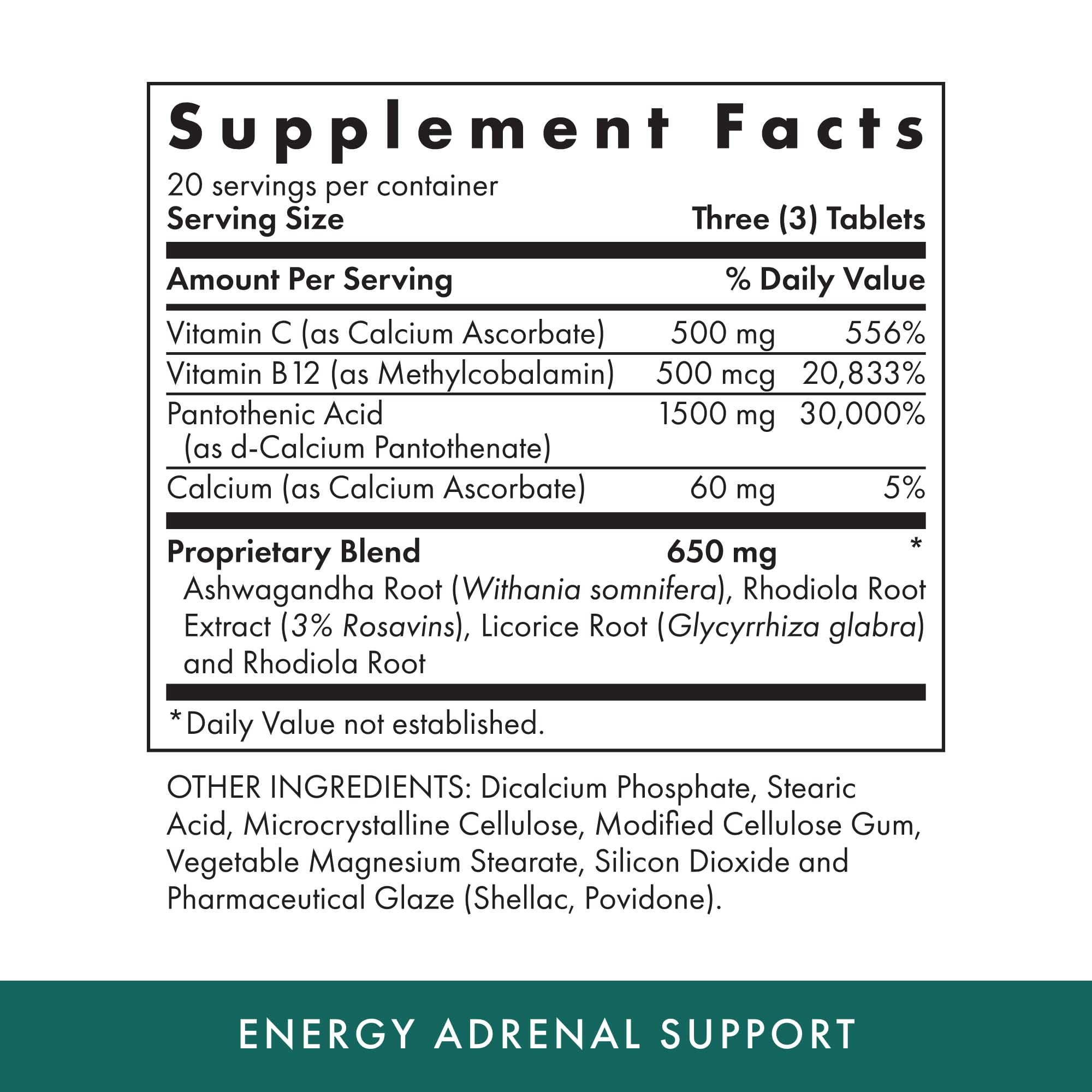 MICHAEL'S Adrenal Support tablet close-up shows compact vegetarian format for easy dosing