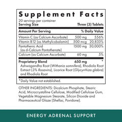 MICHAEL'S Adrenal Support tablet close-up shows compact vegetarian format for easy dosing
