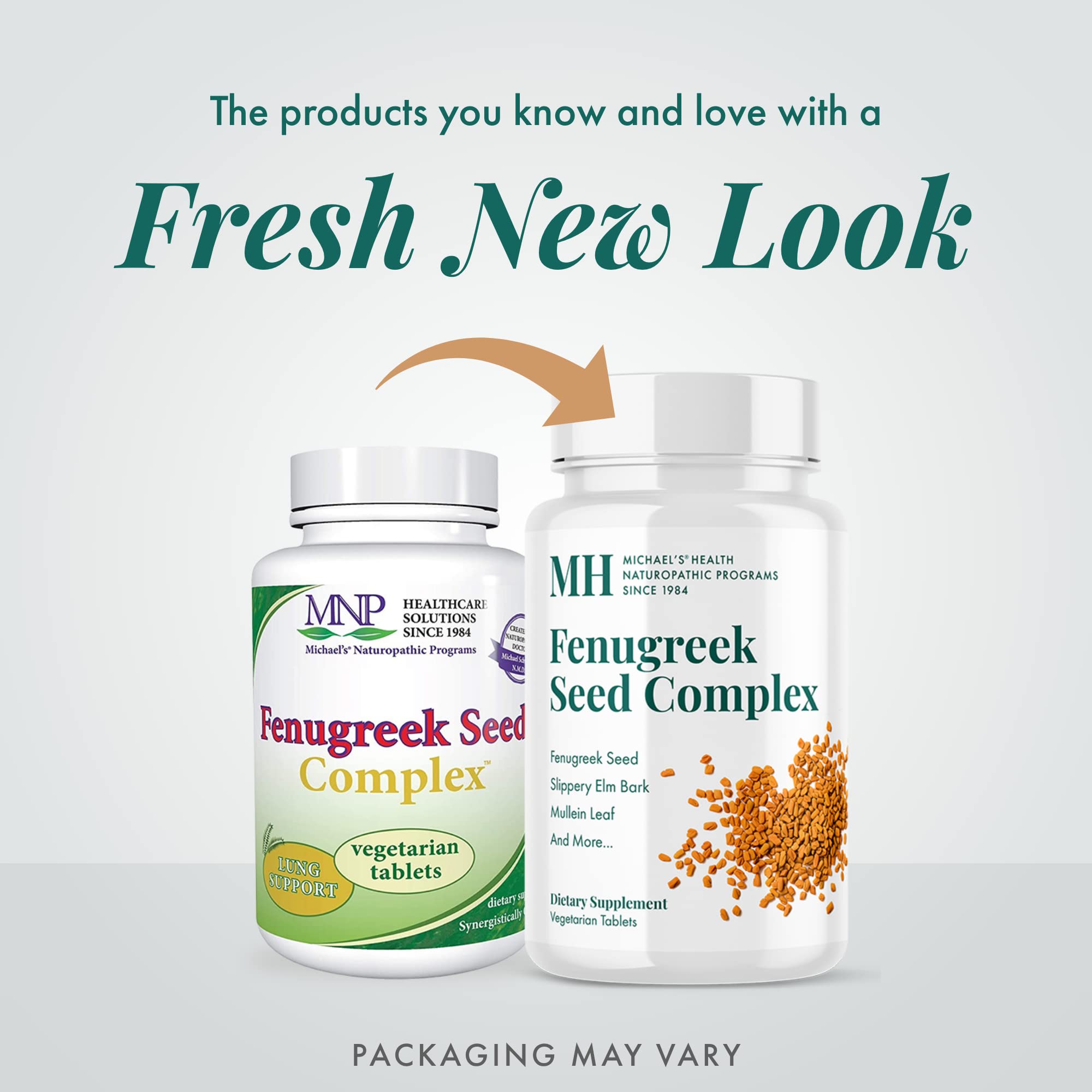 MICHAEL'S Fenugreek Seed Complex tablets close-up showing vegetarian formula.