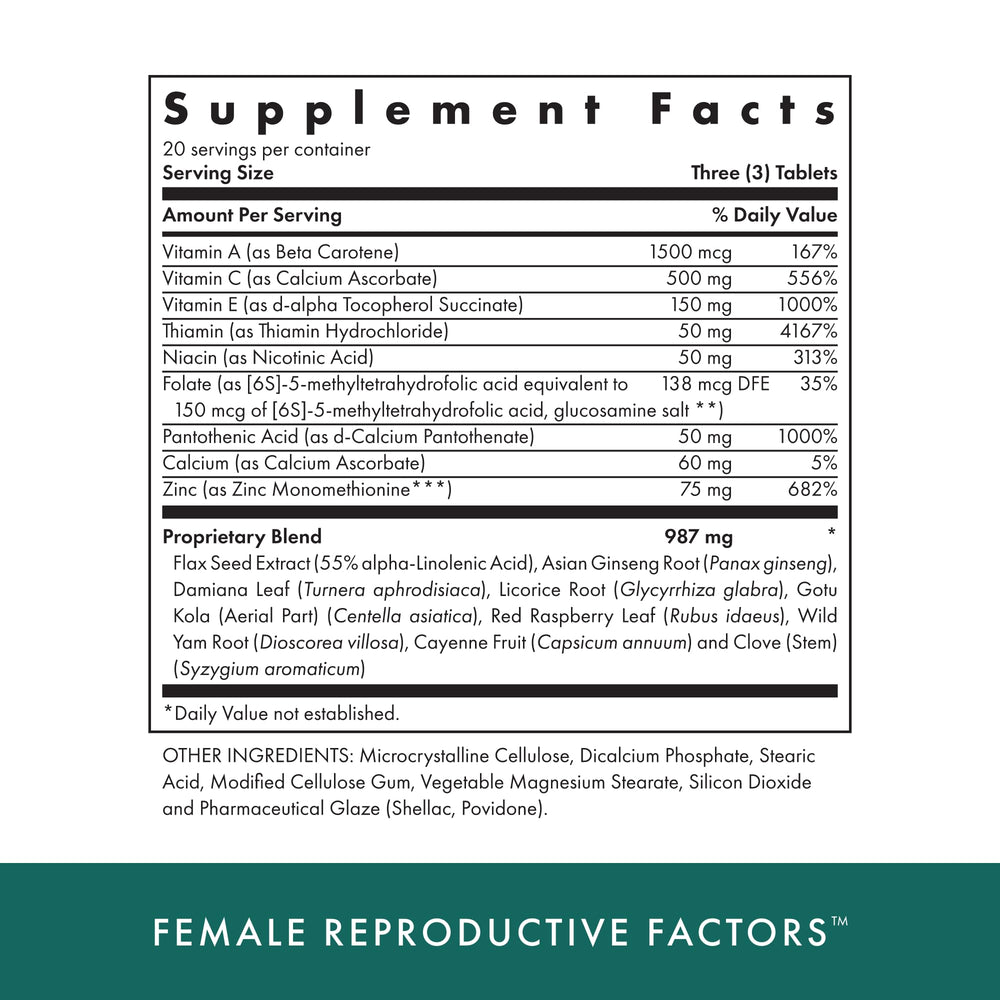 MICHAEL'S Health Naturopathic Female Reproductive Factors bottle, supports cycle and pregnancy health