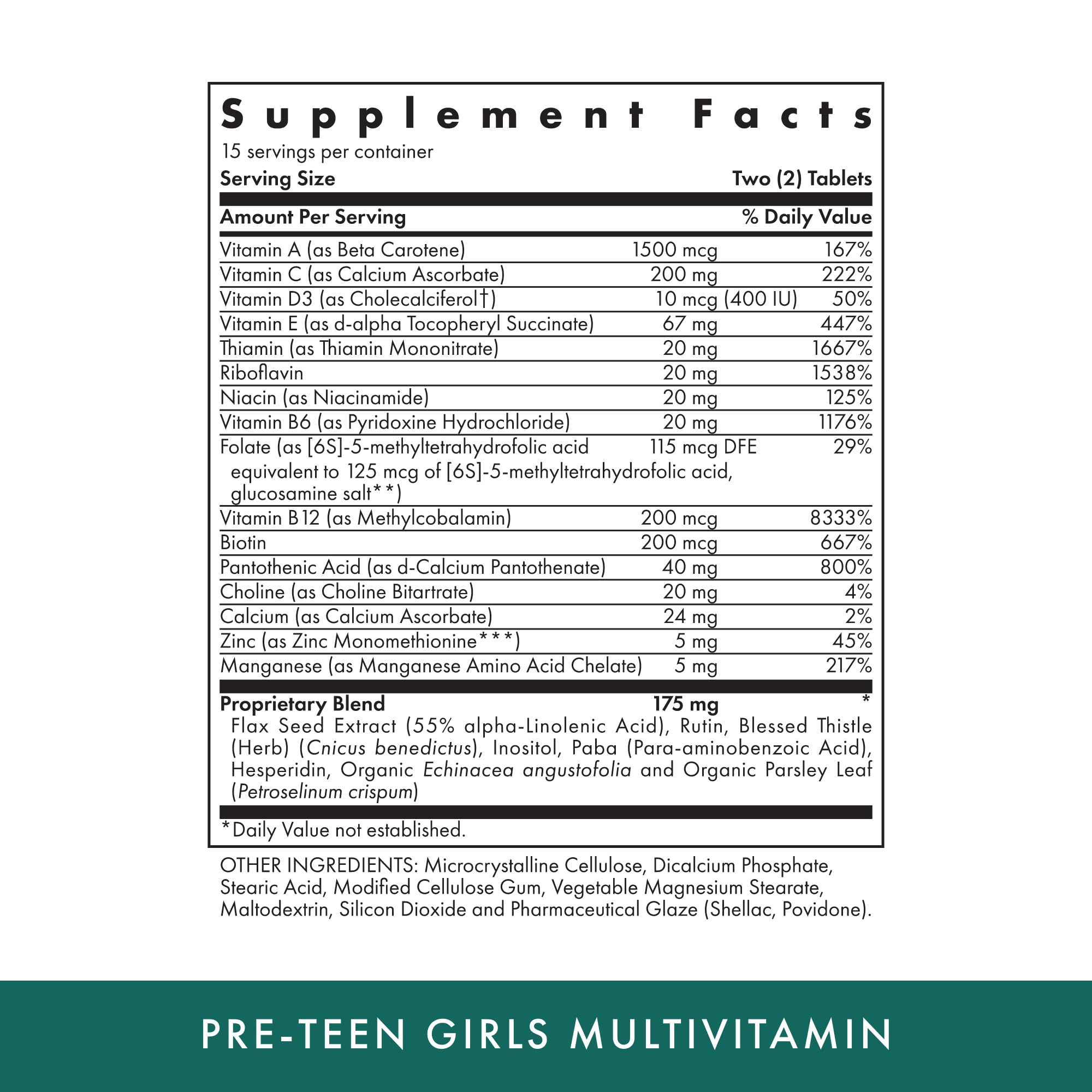 Michael's Health bottle close-up highlights vegetarian kosher multivitamin for growing girls.