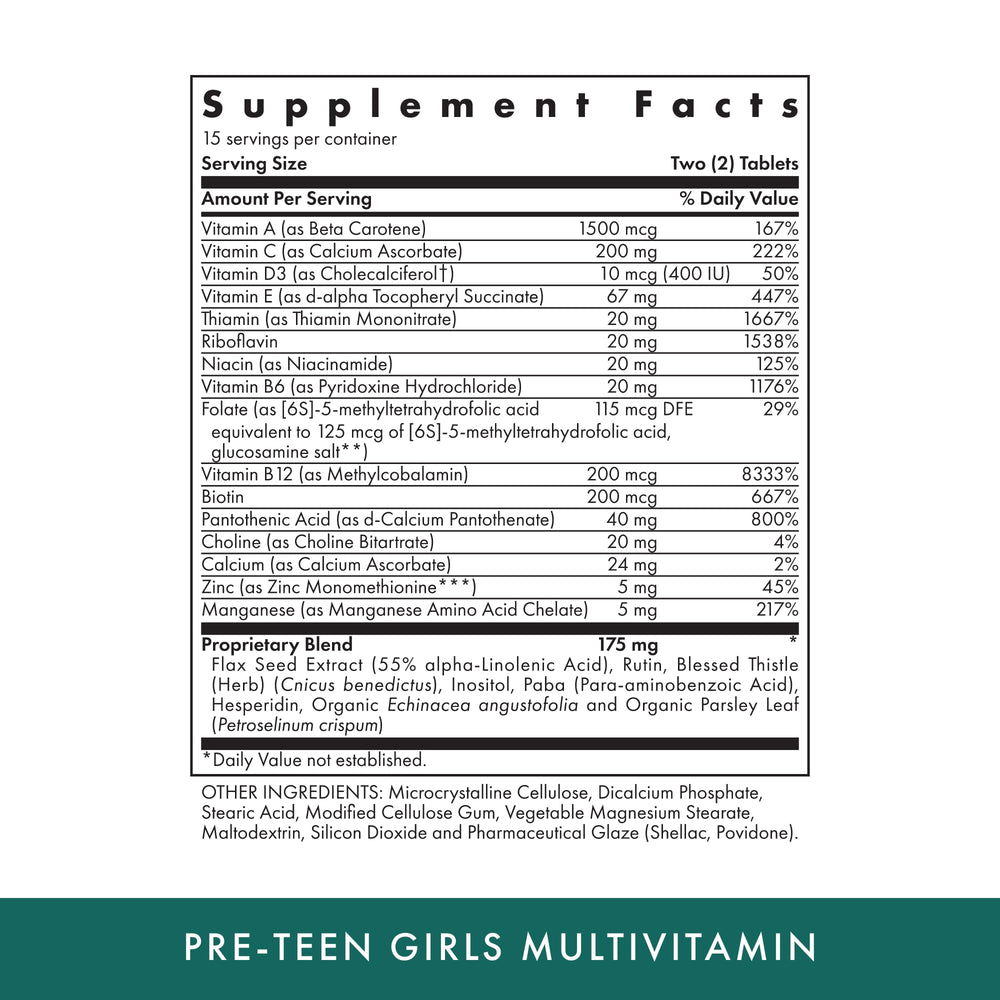 Michael's Health bottle close-up highlights vegetarian kosher multivitamin for growing girls.