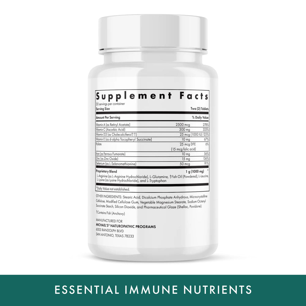 MICHAEL'S Essential Immune Nutrients label close-up highlighting vitamin C and zinc