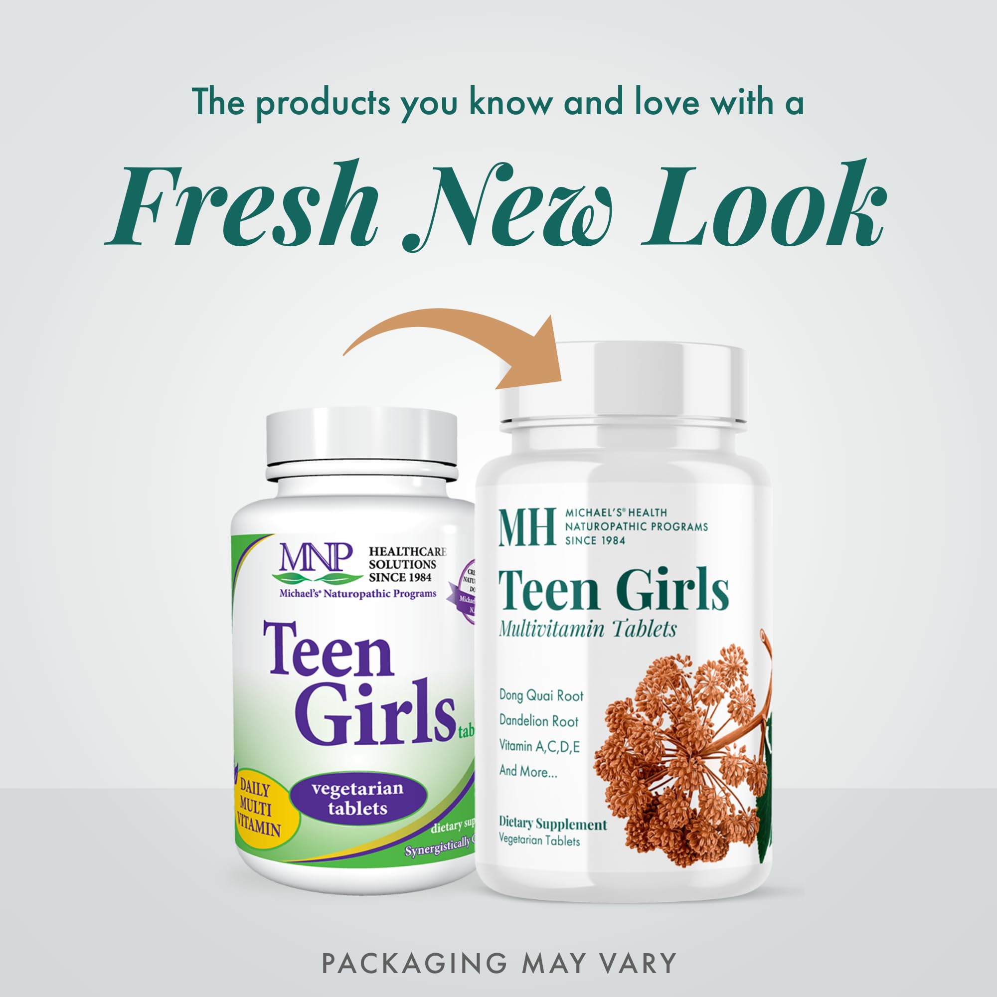 Michaels Health Teen Girls Multivitamin label detailing nutrients for active teens.