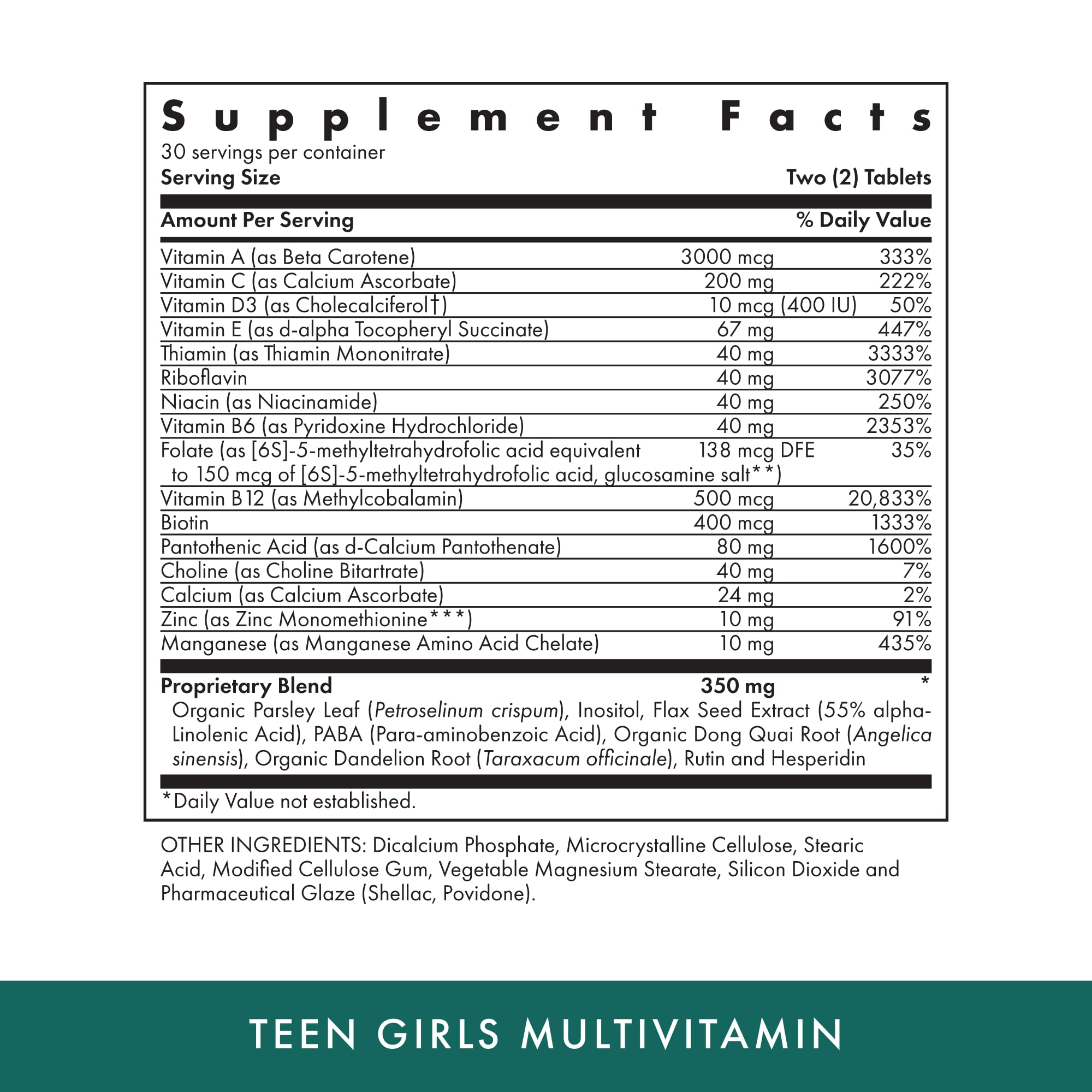 Michael's Health Naturopathic Teen Girls Multivitamin tablets close-up for easy daily dosing.