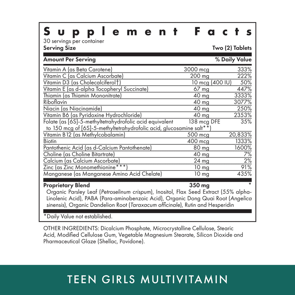 Michael's Health Naturopathic Teen Girls Multivitamin tablets close-up for easy daily dosing.