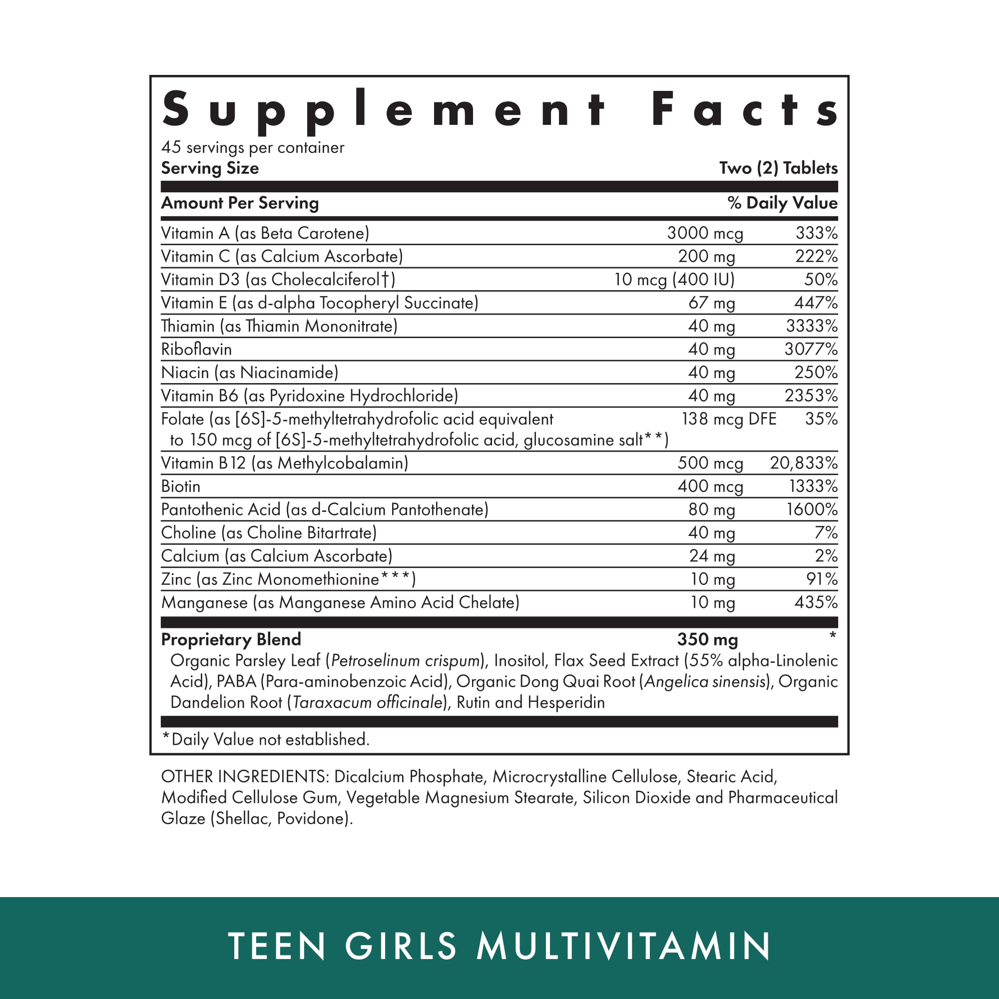 Michaels Health Teen Girls Multivitamin tablets close-up highlighting B complex for energy support.