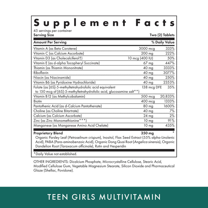 Michaels Health Teen Girls Multivitamin tablets close-up highlighting B complex for energy support.