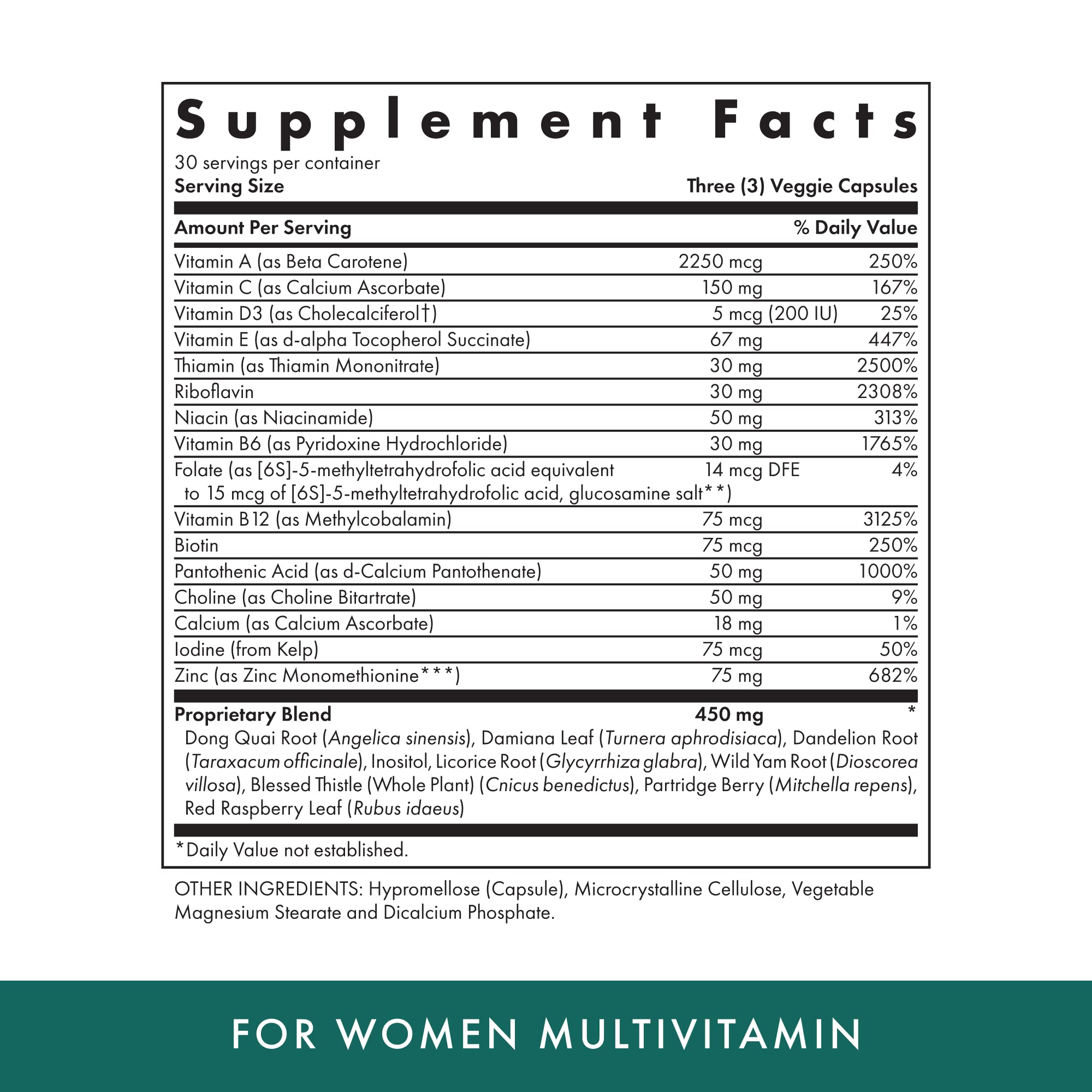 MICHAEL'S Health Naturopathic Women Multivitamin bottle label highlights key nutrients for skin and hair