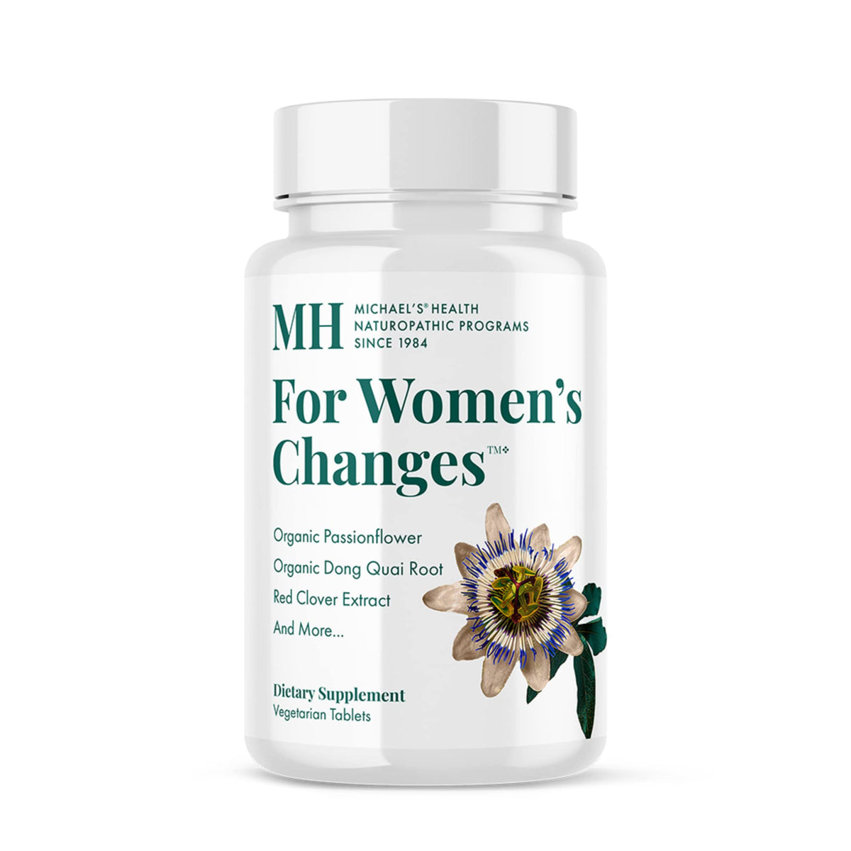 MICHAEL'S Health Naturopathic Women’s Changes bottle showing 180 vegetarian tablets for peri-menopause support.