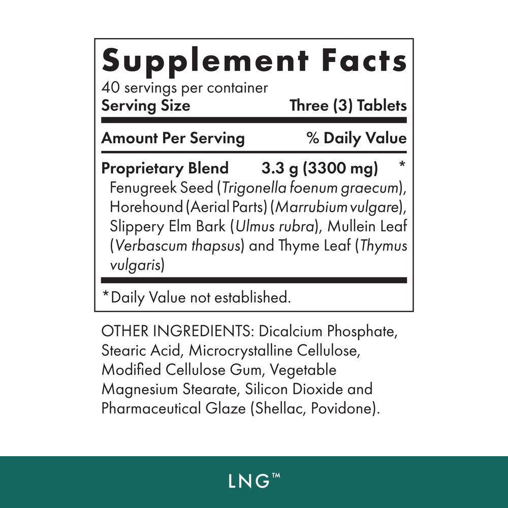 MICHAEL'S LNG bottle label detailing herbs for bronchial health