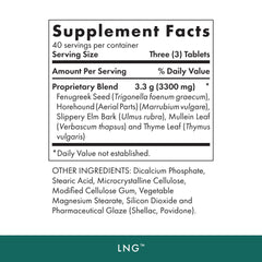 MICHAEL'S LNG bottle label detailing herbs for bronchial health