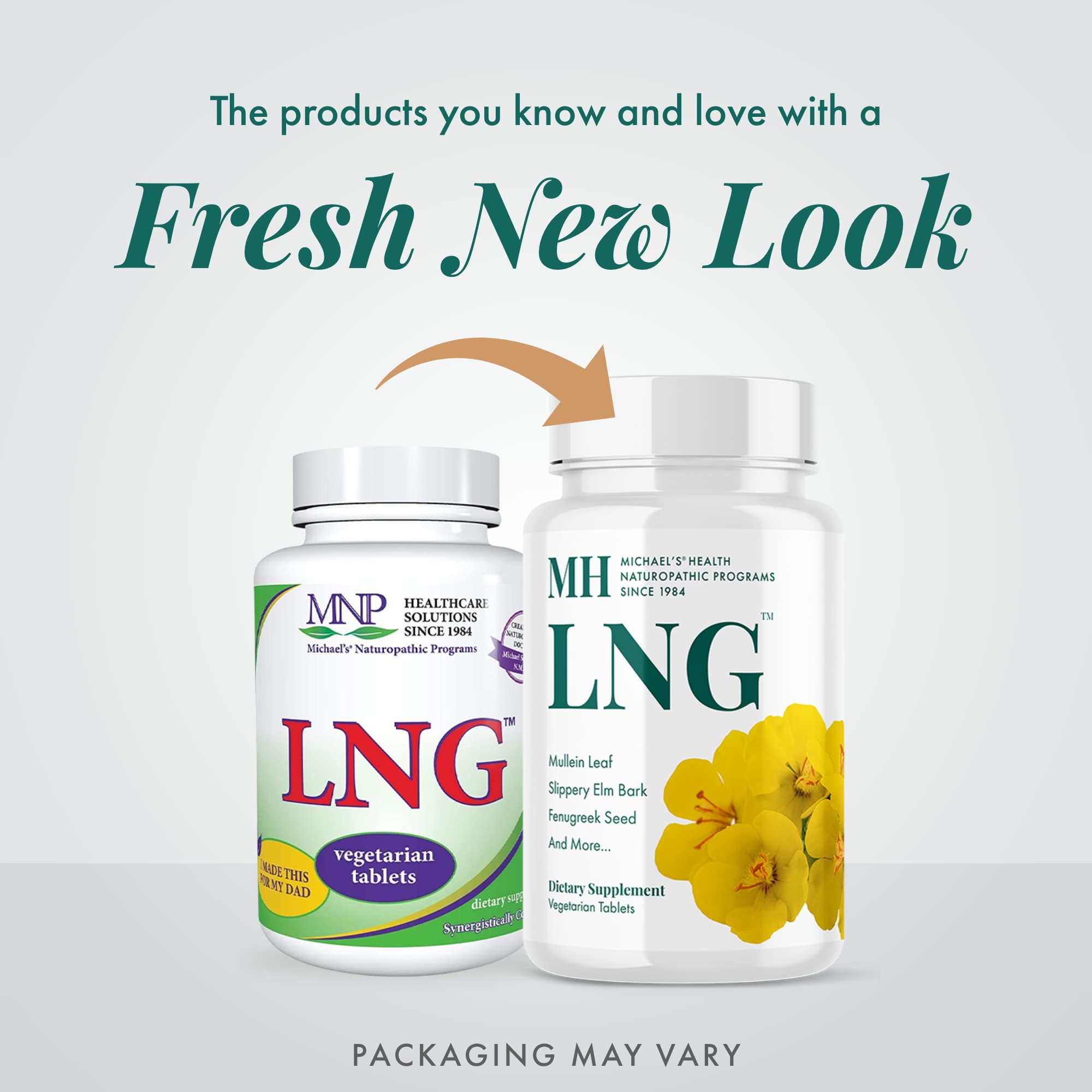 MICHAEL'S LNG ingredients closeup highlighting fenugreek horehound slippery elm