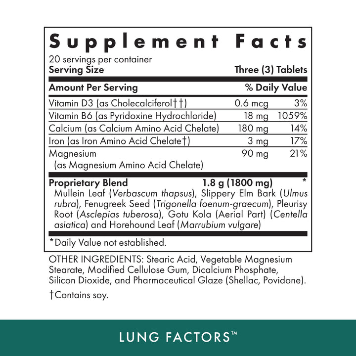 MICHAEL'S Lung Factors bottle back label detailing ingredients