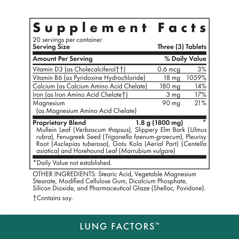 MICHAEL'S Lung Factors bottle back label detailing ingredients