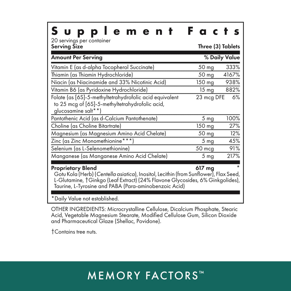 Michael's Memory Factors bottle label highlighting kosher and vegetarian formulation.