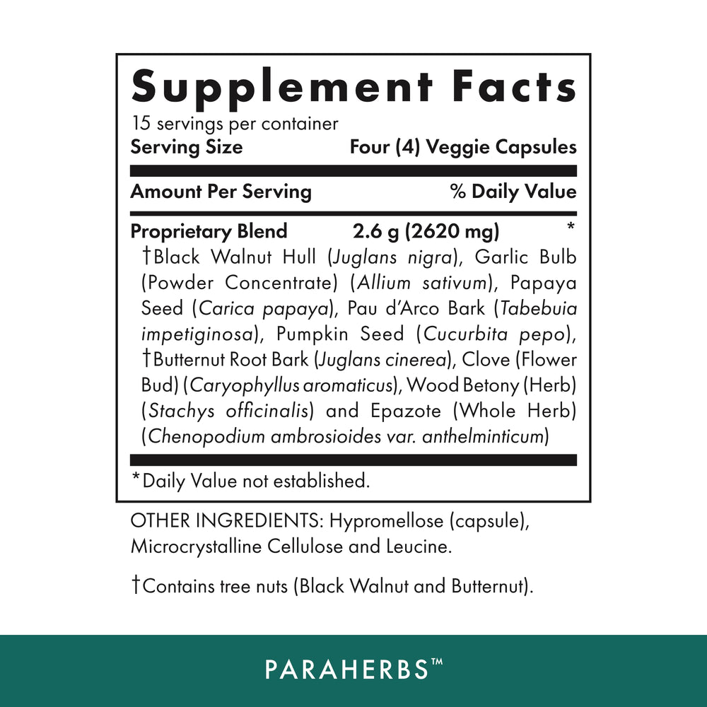 MICHAEL'S Paraherbs bottle label highlights kosher vegetarian capsules for gut health