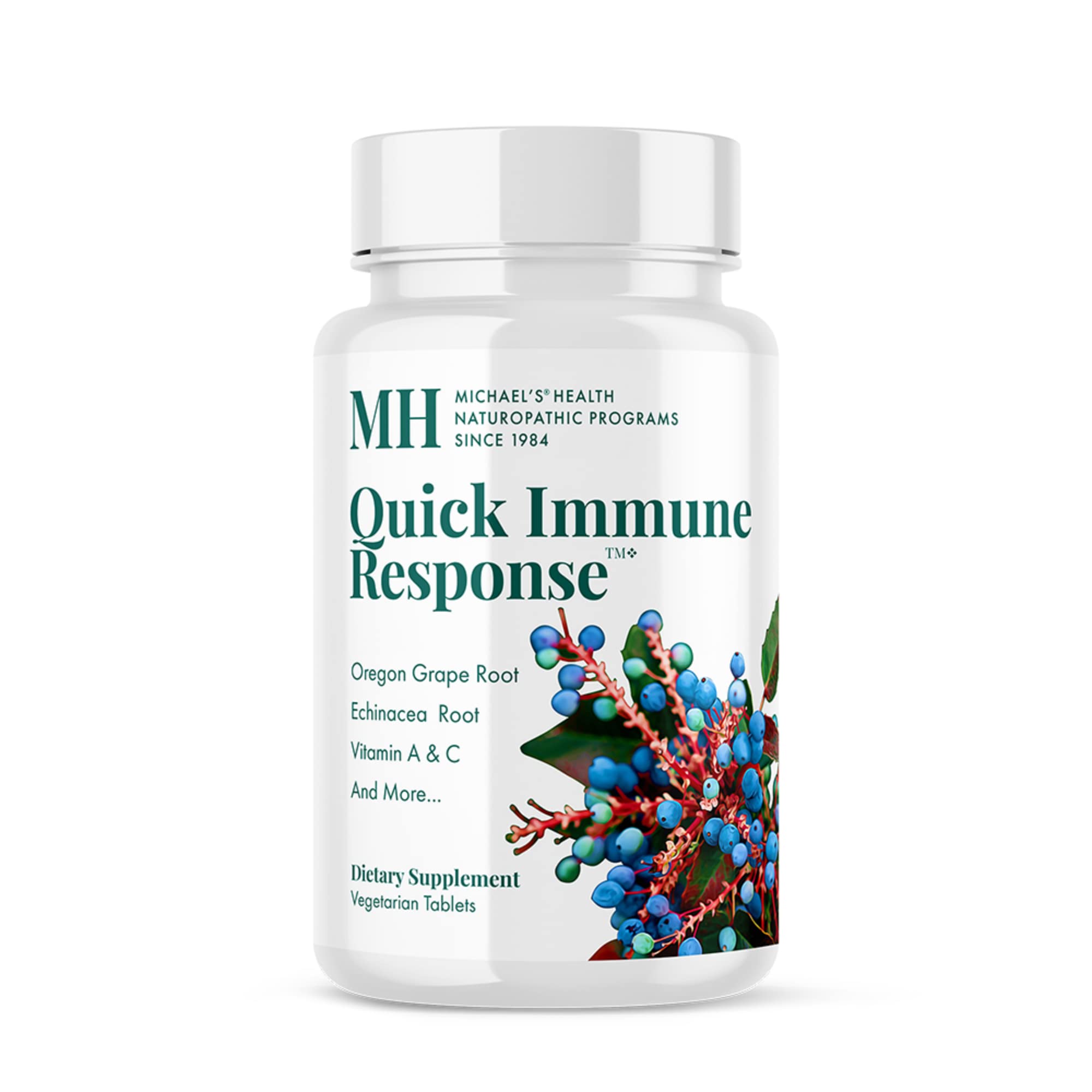 Michael's Quick Immune Response bottle front showing vegan tablets for immune support
