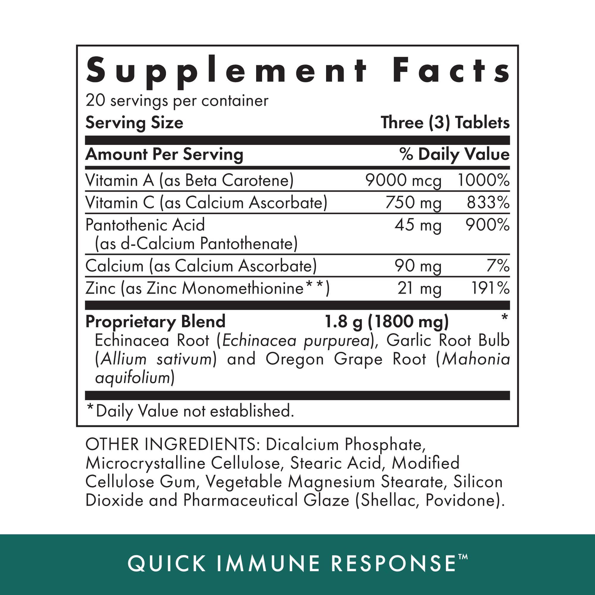 Michael's Quick Immune Response bottle side view highlighting kosher vegetarian formulation