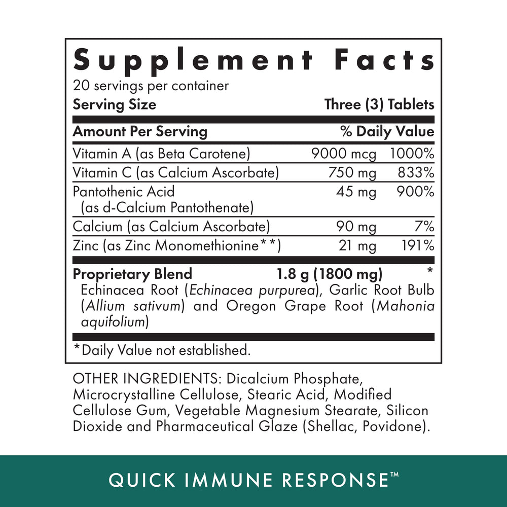 Michael's Quick Immune Response bottle side view highlighting kosher vegetarian formulation