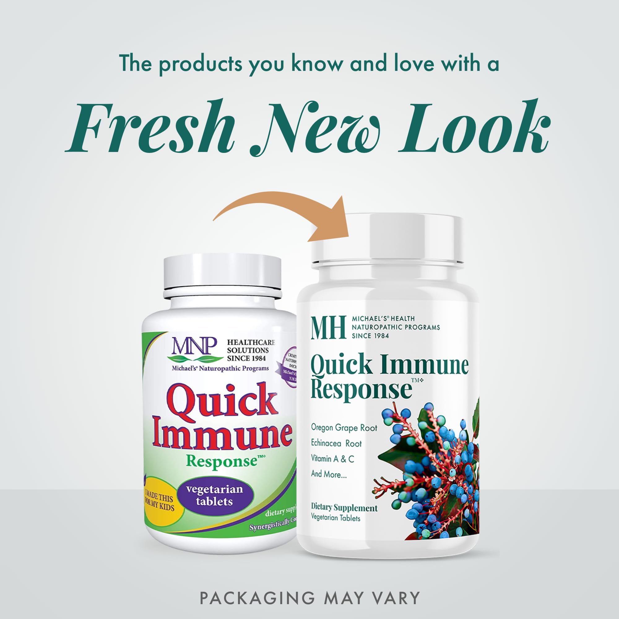 Michael's Quick Immune Response tablets closeup of compact vegetarian capsules