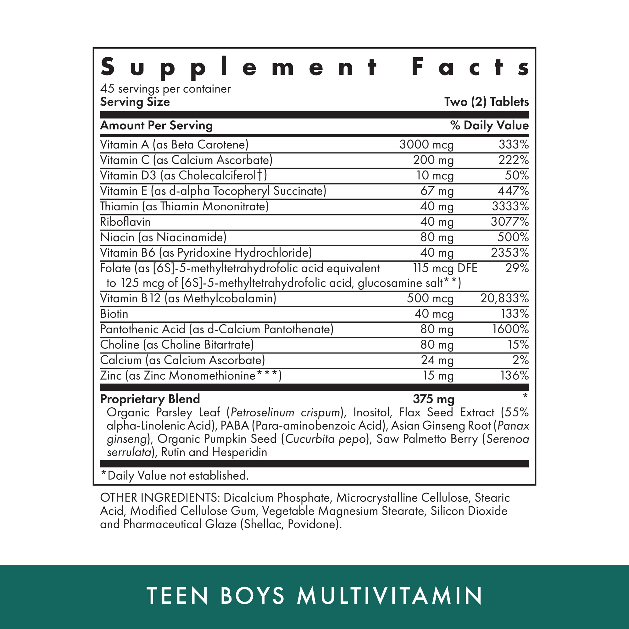 MICHAEL'S Health Teen multivitamin label highlights ingredients for growing teens.