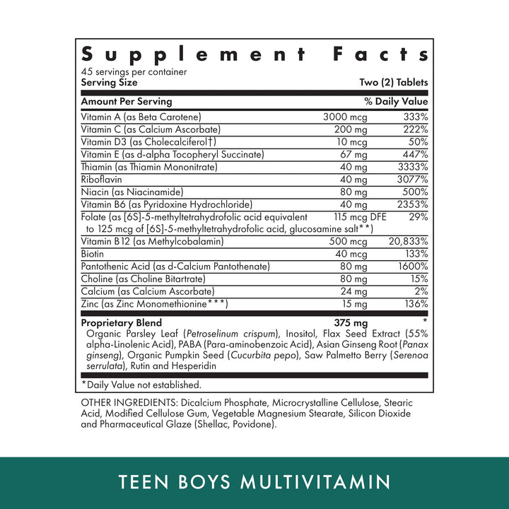 MICHAEL'S Health Teen multivitamin label highlights ingredients for growing teens.