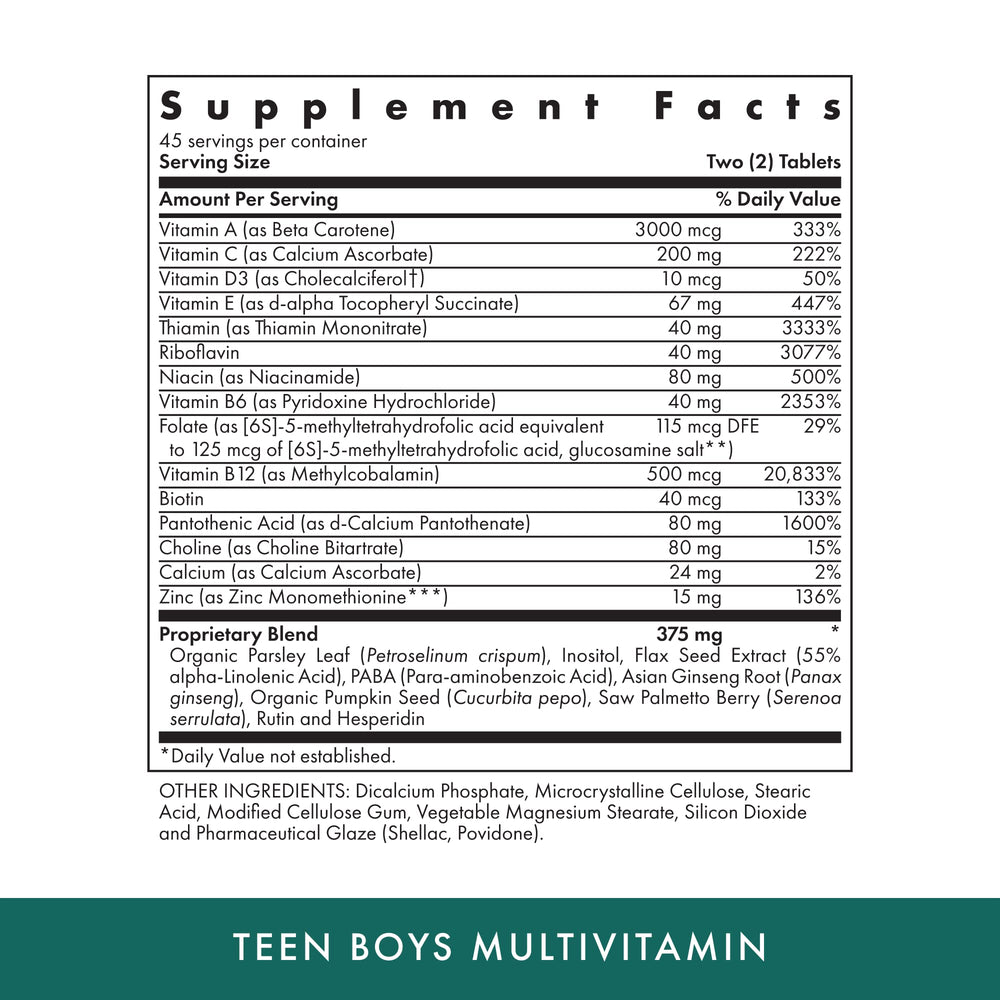 MICHAEL'S Health Teen multivitamin label highlights ingredients for growing teens.