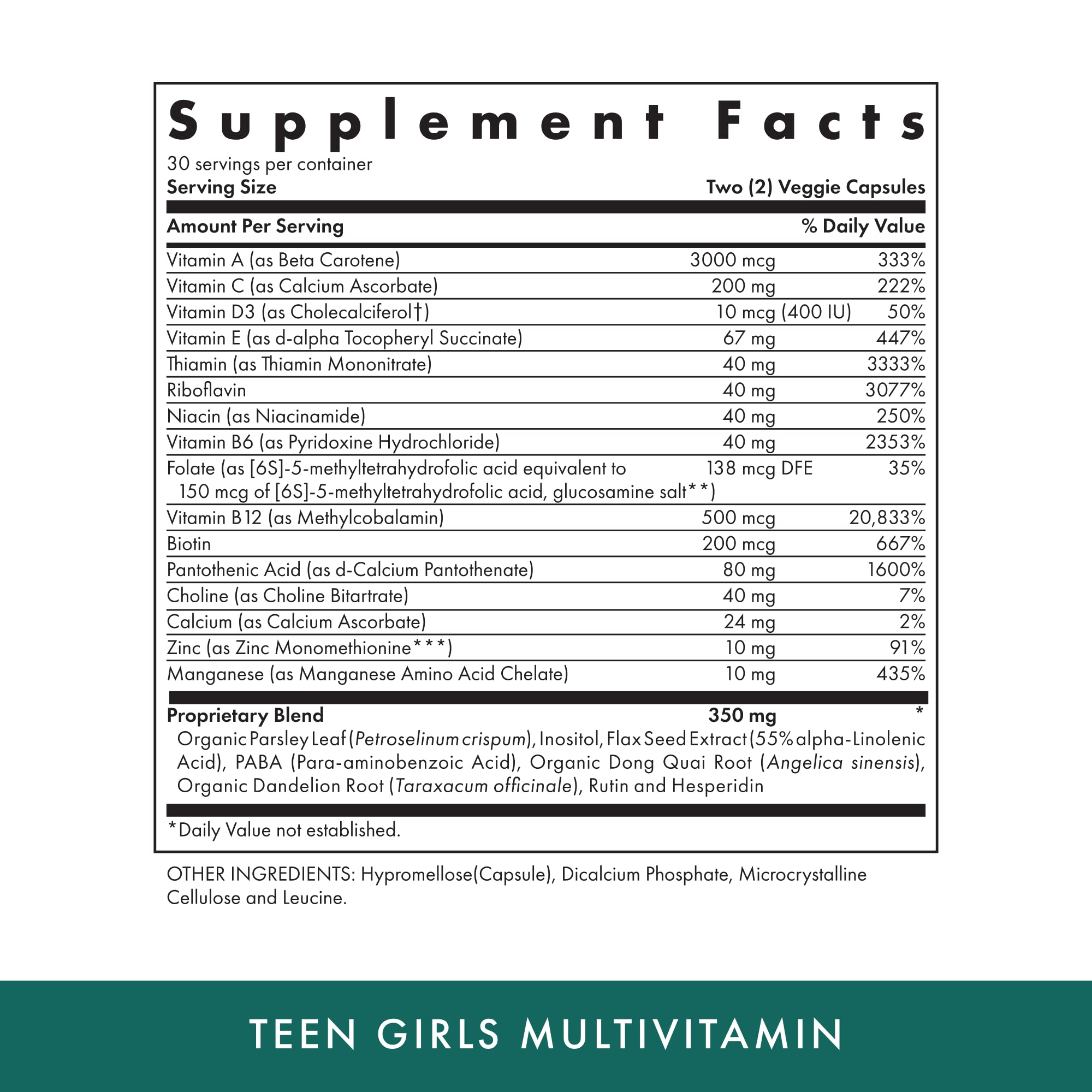 MICHAEL'S Teen Girls Multivitamin capsules closeup highlights vegetarian, kosher formula.