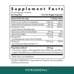 Close-up of Thyrodrenal capsules highlighting vegan formulation for balance.